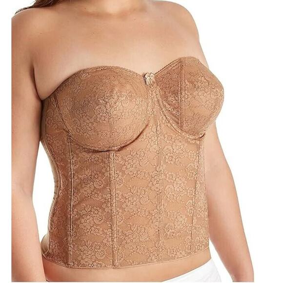 Elila Lace Strapless Underwire Corset Top Bra (Size 38E) Push Up Midriff Lace - Picture 1 of 7